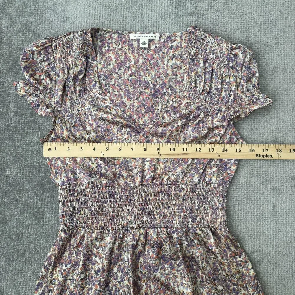 Banana Republic Purple Floral Smocked Waist Blouse